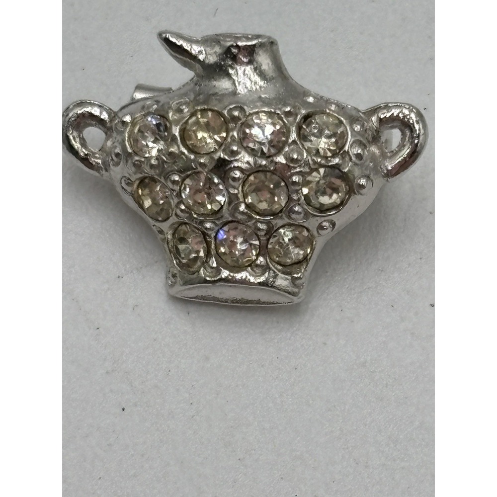 Rare Vintage ORA Rhinestone Sugar Bowl Brooch Signed Figural Jewelry